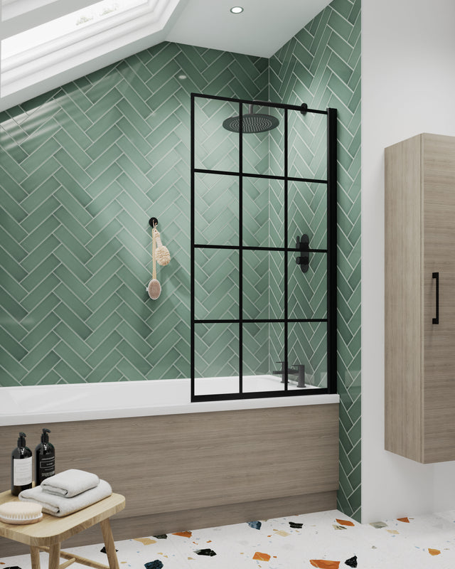 Nuie 800mm Square Bath Screen – Matt Black
