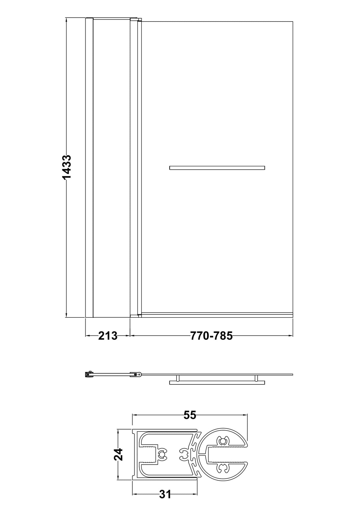 Nuie 1000mm Bath Screen With Rail And Fixed Panel – Chrome, photo 3