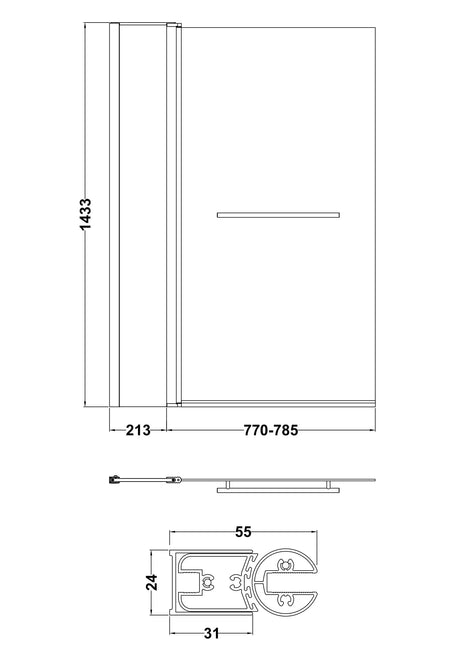 Nuie 1000mm Bath Screen With Rail And Fixed Panel – Chrome, photo 3