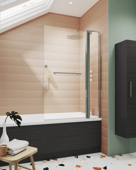 Nuie 1000mm Bath Screen With Rail And Fixed Panel – Chrome