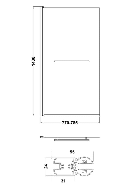 Nuie 800mm Bath Screen With Rail – Chrome, photo 3