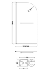 Nuie 800mm Bath Screen With Rail – Chrome, photo 3