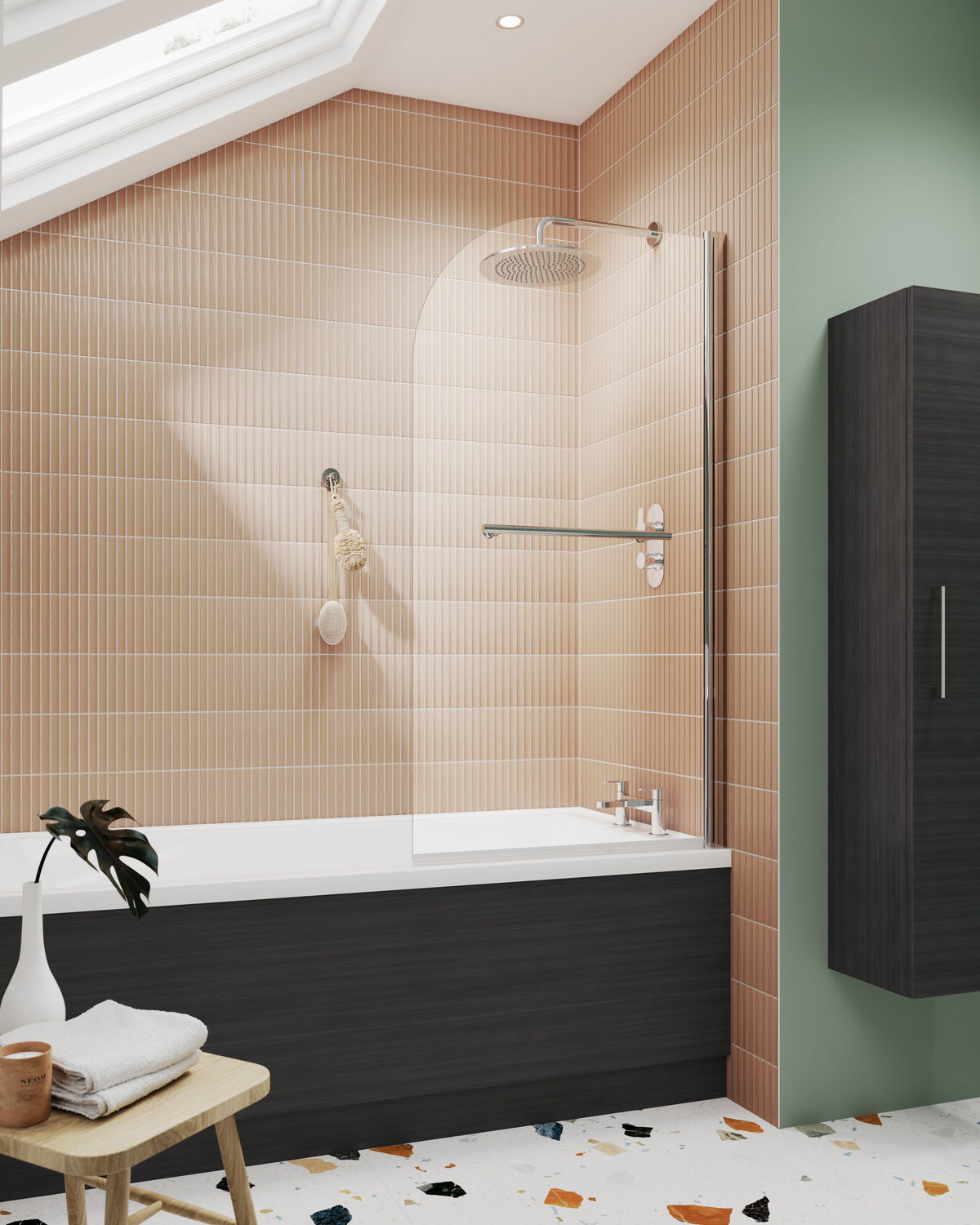 Nuie 800mm Bath Screen With Rail – Chrome