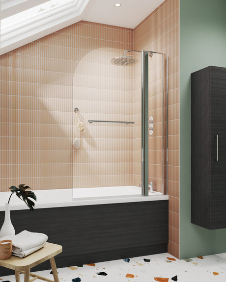 Nuie 1000mm Bath Screen With Rail And Fixed Panel – Chrome