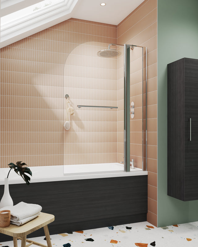 Nuie 1000mm Bath Screen With Rail And Fixed Panel – Chrome