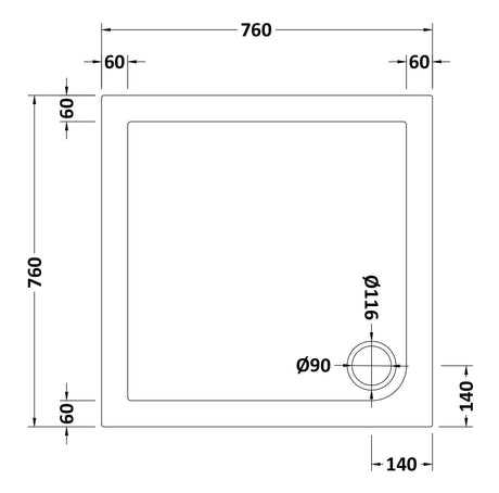 Nuie Slimline Square Shower Tray – 700 x 700mm, 760 x 760mm, 800 x 800mm, 900 x 900mm & 1000 x 1000mm, photo 4