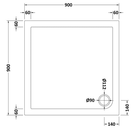 Nuie Slimline Square Shower Tray – 700 x 700mm, 760 x 760mm, 800 x 800mm, 900 x 900mm & 1000 x 1000mm, photo 6
