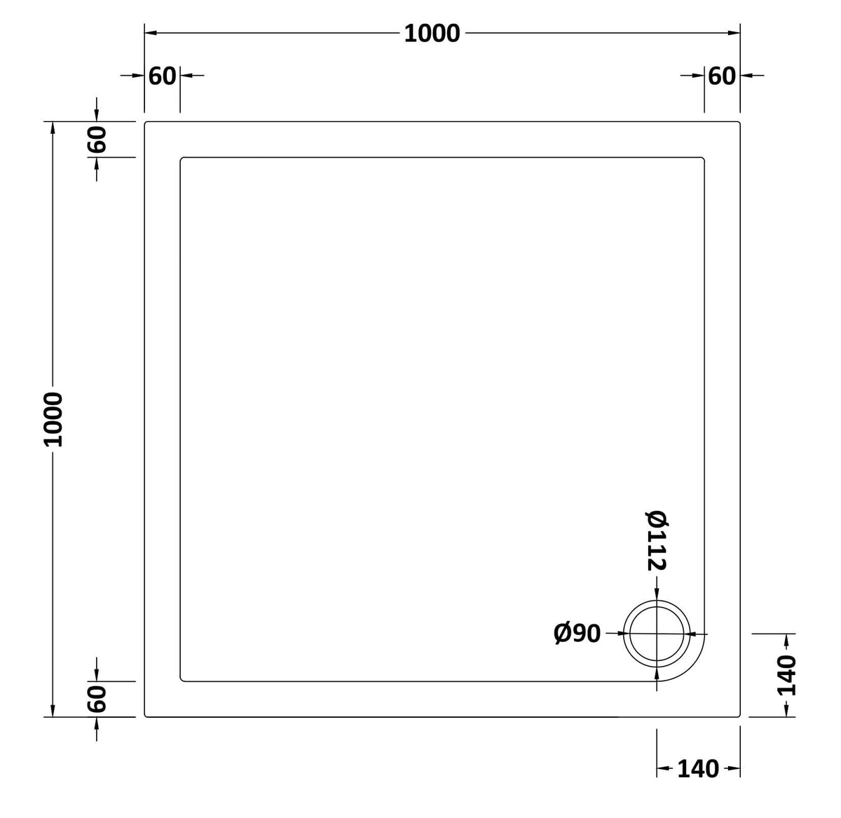Nuie Slimline Square Shower Tray – 700 x 700mm, 760 x 760mm, 800 x 800mm, 900 x 900mm & 1000 x 1000mm, photo 7