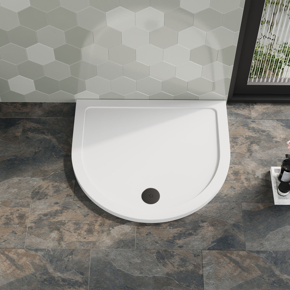 Nuie 1050mm Slimline D shape Shower Tray – White