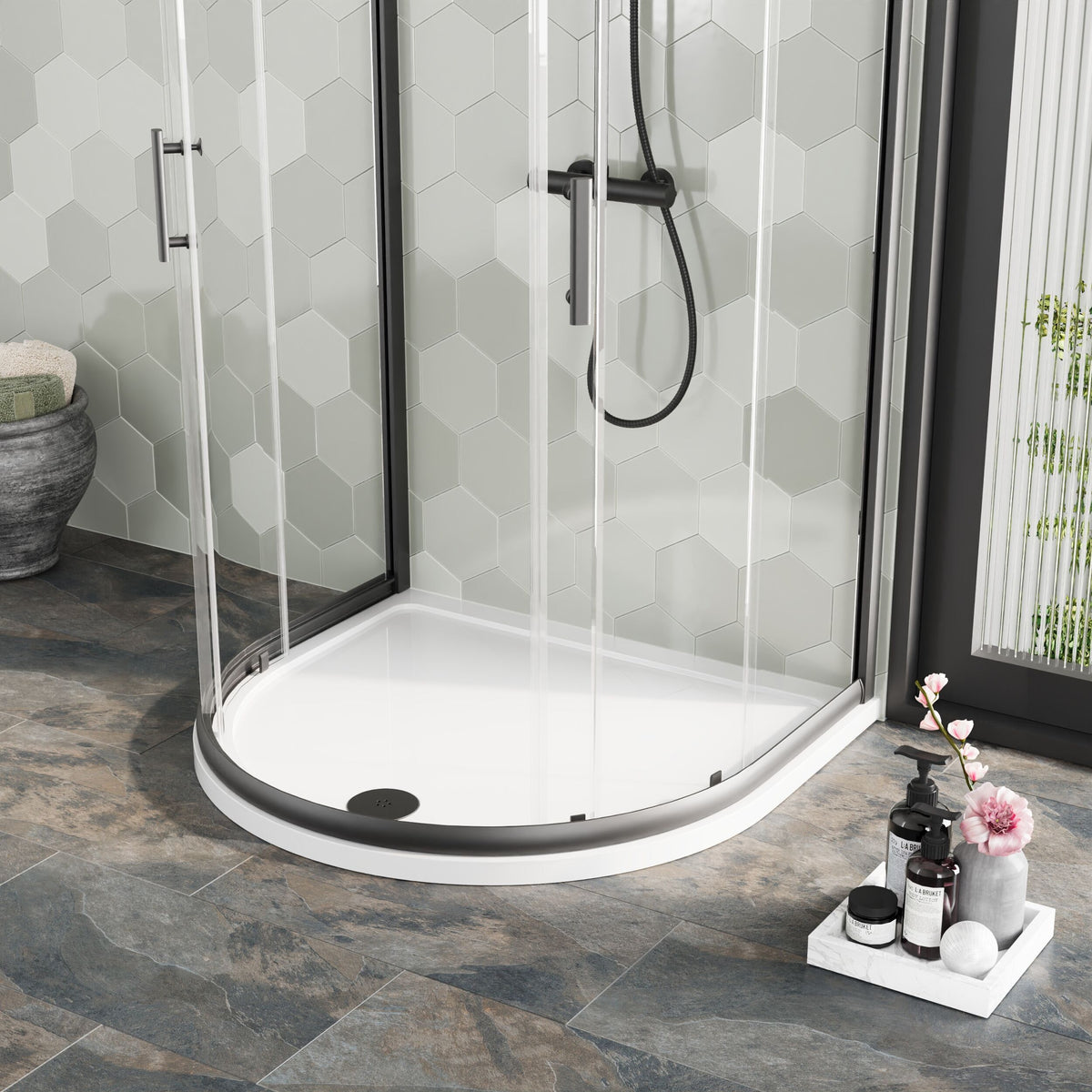 Nuie 1050mm Slimline D shape Shower Tray – White, photo 4