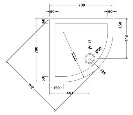 Nuie Slimline Quadrant Shower Tray – 700mm, 760mm, 800mm, 900mm & 1000mm, photo 3