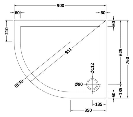 Nuie Slimline Offset Quadrant Shower Tray – 900 x 760mm, 900 x 800mm, 1000 x 800mm, 1000 x 900mm, 1200 x 800mm & 1200 x 900mm, photo 4