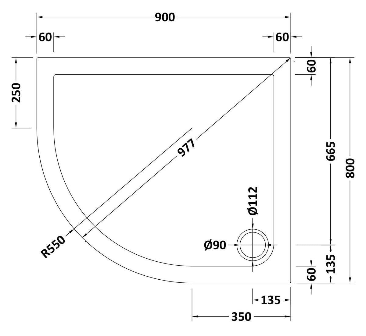 Nuie Slimline Offset Quadrant Shower Tray – 900 x 760mm, 900 x 800mm, 1000 x 800mm, 1000 x 900mm, 1200 x 800mm & 1200 x 900mm, photo 5