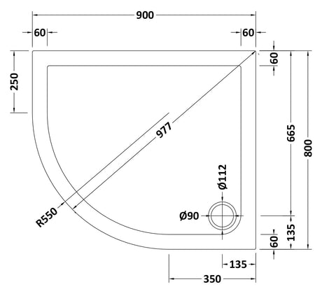 Nuie Slimline Offset Quadrant Shower Tray – 900 x 760mm, 900 x 800mm, 1000 x 800mm, 1000 x 900mm, 1200 x 800mm & 1200 x 900mm, photo 5