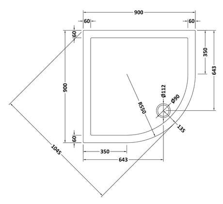 Nuie Slimline Quadrant Shower Tray – 700mm, 760mm, 800mm, 900mm & 1000mm, photo 6
