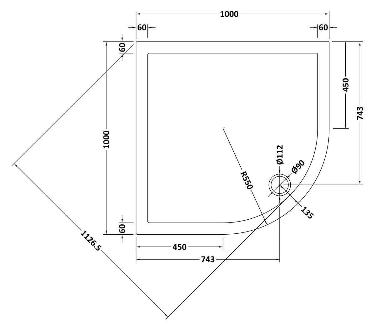Nuie Slimline Quadrant Shower Tray – 700mm, 760mm, 800mm, 900mm & 1000mm, photo 7