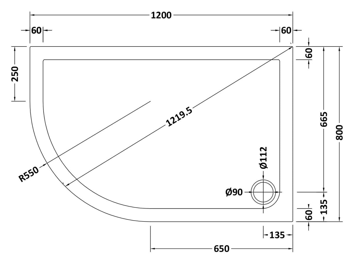 Nuie Slimline Offset Quadrant Shower Tray – 900 x 760mm, 900 x 800mm, 1000 x 800mm, 1000 x 900mm, 1200 x 800mm & 1200 x 900mm, photo 8