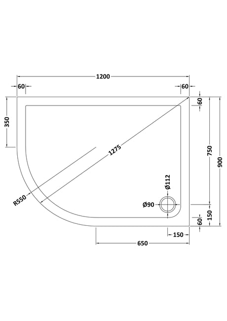 Nuie Slimline Offset Quadrant Shower Tray – 900 x 760mm, 900 x 800mm, 1000 x 800mm, 1000 x 900mm, 1200 x 800mm & 1200 x 900mm, photo 9