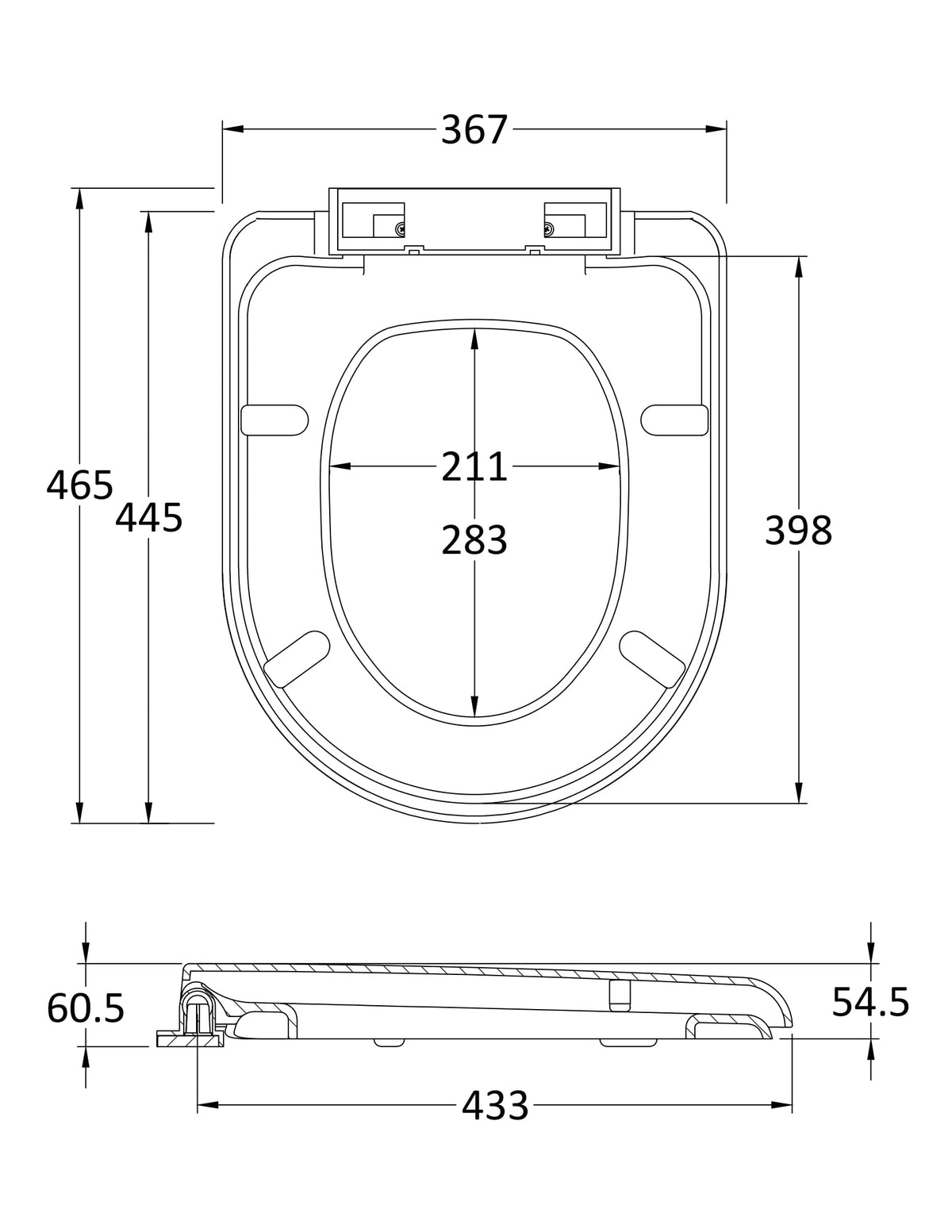 Nuie D-Shaped Soft Close Toilet Seat With Top Fix Hinge – White, photo 2