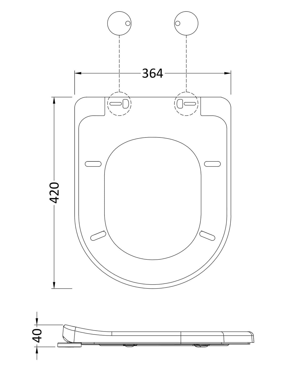 Nuie D-Shaped Soft Close Toilet Seat With Top Fix Hinge – 40mm High – Gloss White, photo 2