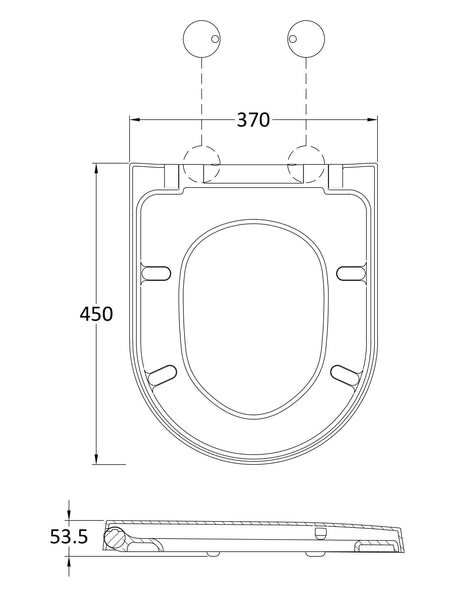 Nuie D-Shaped Soft Close Toilet Seat With Top Fix Hinge – 70mm High – Gloss White, photo 2