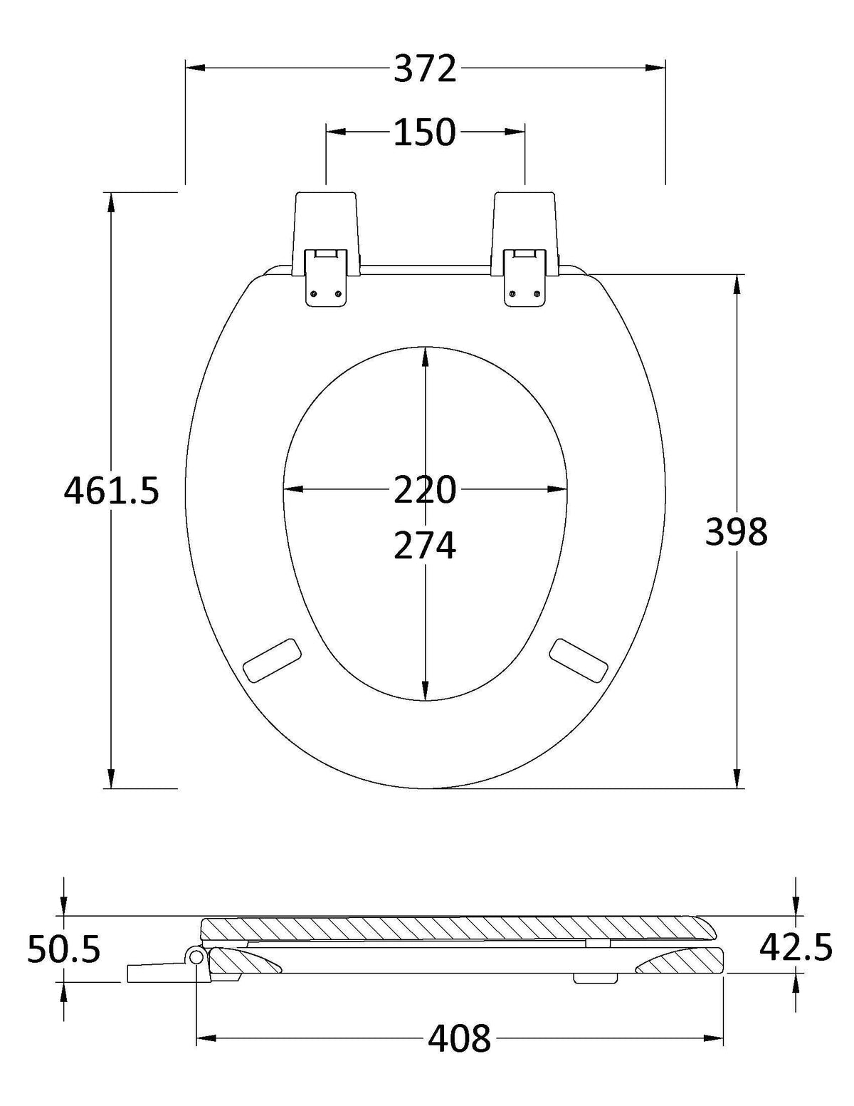 Nuie Traditional Round Wooden Toilet Seat With Bottom Fix Hinge – White, photo 2