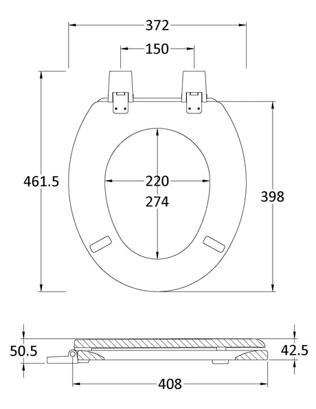 Nuie Traditional Round Wooden Toilet Seat With Bottom Fix Hinge – White, photo 2