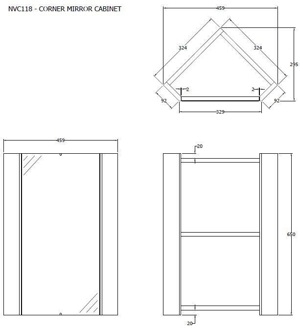 Nuie Mayford 459mm 1 Door Wall Hung Corner Mirror Cabinet – Gloss White, photo 2