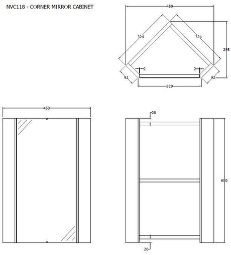 Nuie Mayford 459mm 1 Door Wall Hung Corner Mirror Cabinet – Gloss White, photo 2