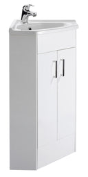 Nuie Mayford 400mm 2 Door Floor Standing Corner Vanity Unit With Basin – Gloss White