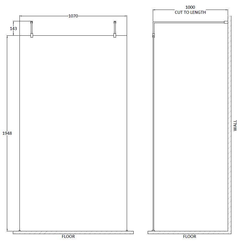 Nuie Framed Wetroom Screen With Support Arms – 700mm, 760mm, 800mm, 900mm, 1000mm, 1100mm, 1200mm & 1400mm, photo 7