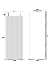Nuie Frameless Fluted Wetroom Screen With Arms And Feet – 770mm, 870mm & 970mm, photo 2