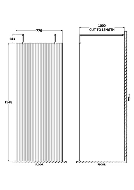 Nuie Frameless Fluted Wetroom Screen – 770mm, 870mm & 970mm, photo 3