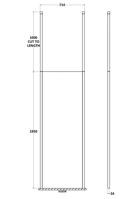 Nuie Framed Wetroom Screen – 1950mm High – 700mm, 760mm, 800mm, 900mm, 1000mm, 1100mm, 1200mm & 1400mm, photo 2
