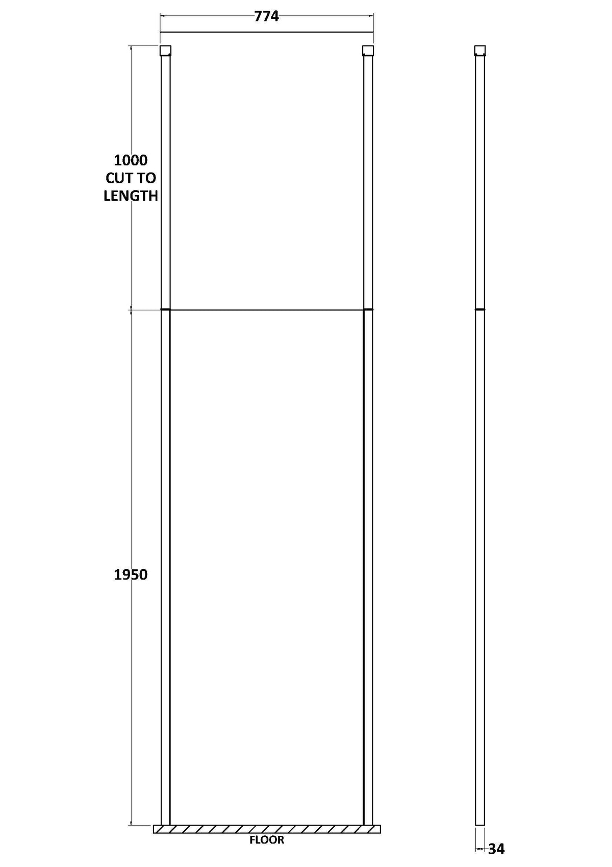 Nuie Framed Wetroom Screen With Ceiling Poles – 700mm, 760mm, 800mm, 900mm, 1000mm, 1100mm, 1200mm & 1400mm, photo 3
