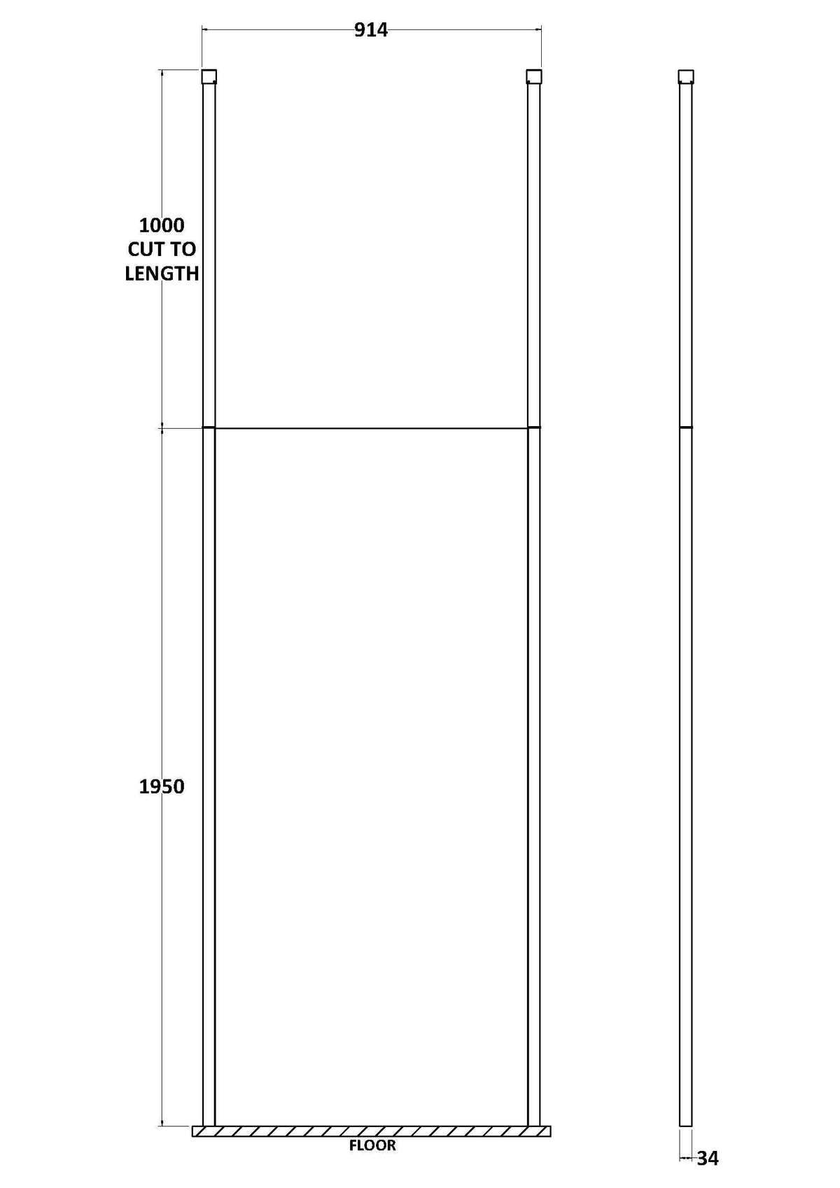 Nuie Framed Wetroom Screen – 1950mm High – 700mm, 760mm, 800mm, 900mm, 1000mm, 1100mm, 1200mm & 1400mm, photo 5