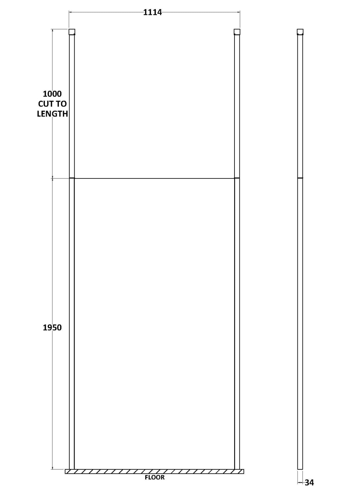 Nuie Framed Wetroom Screen With Ceiling Poles – 700mm, 760mm, 800mm, 900mm, 1000mm, 1100mm, 1200mm & 1400mm, photo 7