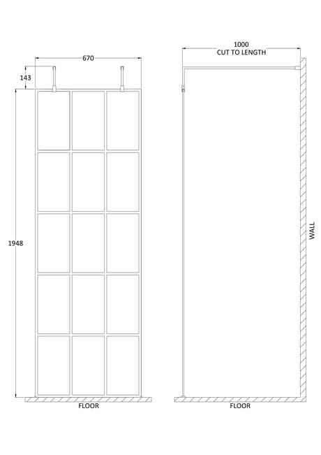 Nuie Frameless Wetroom Screen With Support Arms – 700mm, 760mm, 800mm, 900mm, 1000mm, 1100mm, 1200mm & 1400mm, photo 2