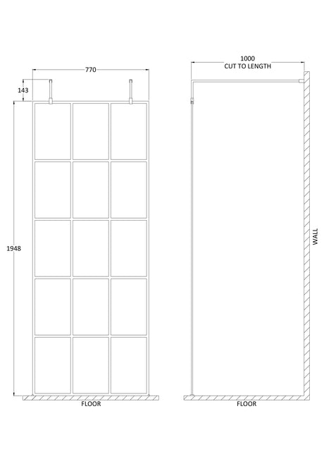 Nuie Frameless Wetroom Screen With Support Arms – 700mm, 760mm, 800mm, 900mm, 1000mm, 1100mm, 1200mm & 1400mm, photo 4