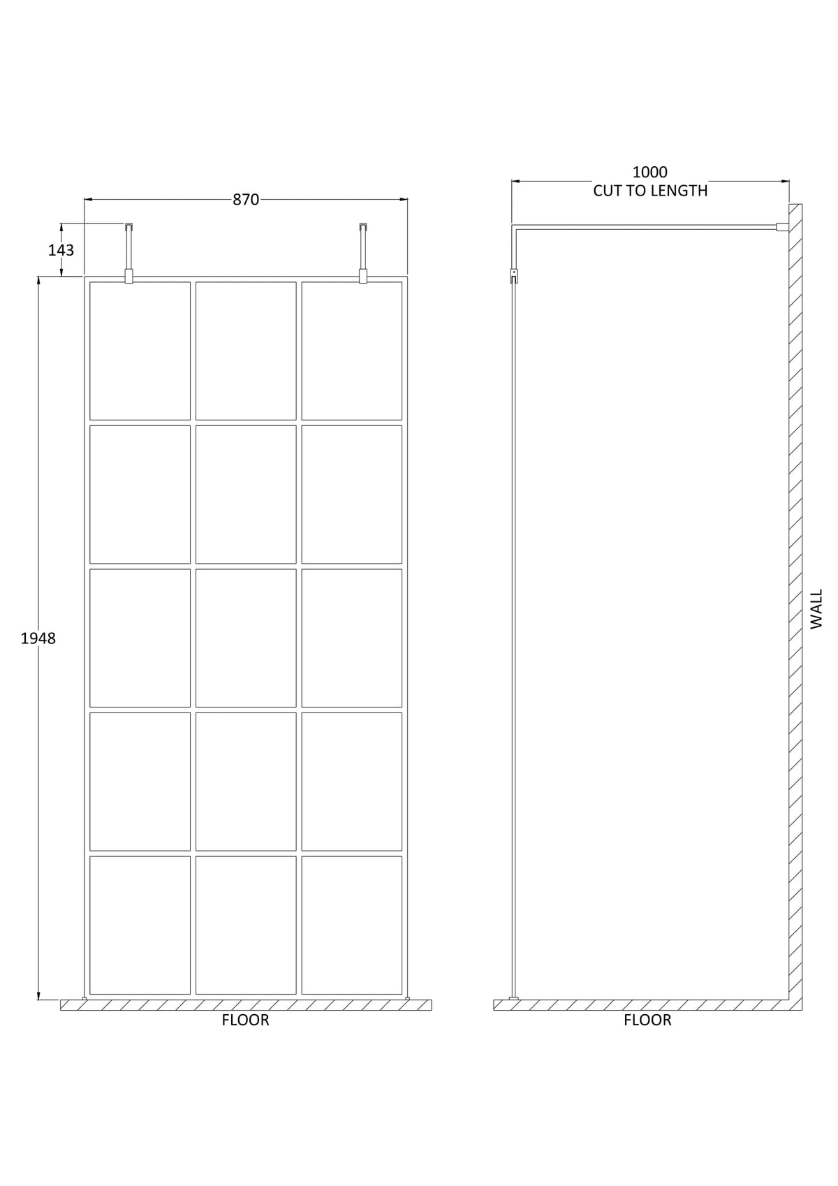 Nuie Frameless Wetroom Screen With Support Arms – 700mm, 760mm, 800mm, 900mm, 1000mm, 1100mm, 1200mm & 1400mm, photo 5