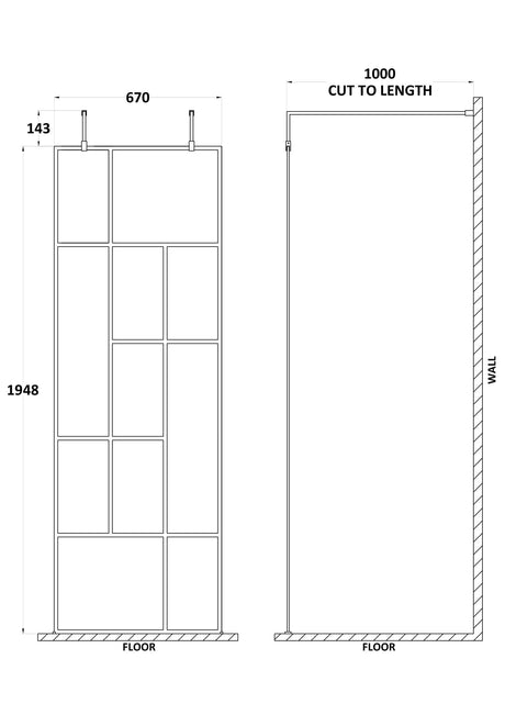 Nuie Abstract Frame Wetroom Screen – 750mm, 800mm, 850mm, 1250mm & 1450mm, photo 2