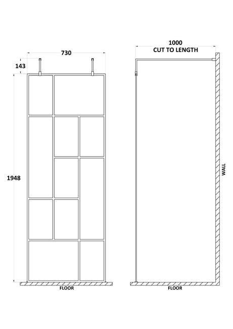 Nuie Abstract Frame Wetroom Screen – 750mm, 800mm, 850mm, 1250mm & 1450mm, photo 3