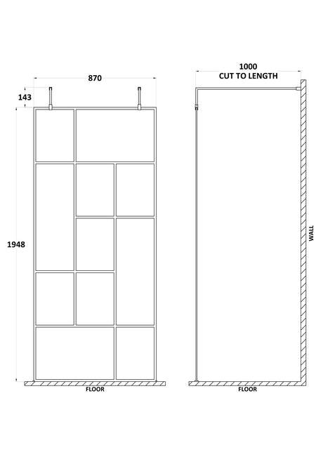 Nuie 900mm 9 Abstract Frame Wetroom Screen – Matt Black, photo 2