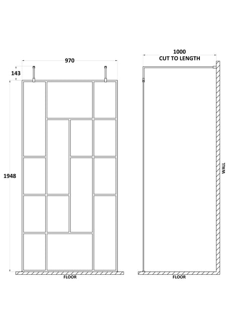 Nuie 1050mm Abstract Frame Wetroom Screen – Matt Black, photo 2