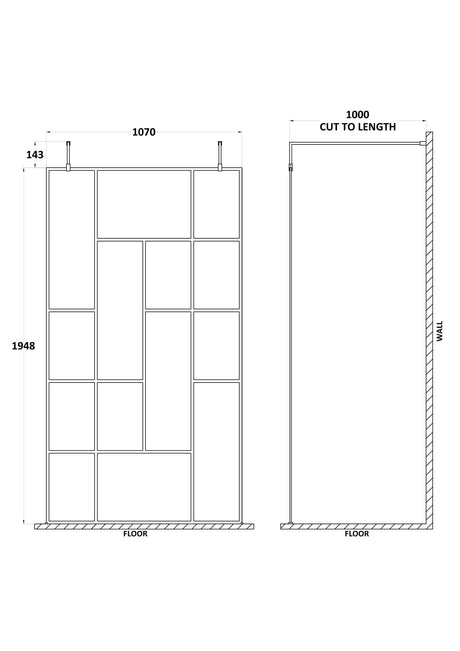 Nuie 1050mm Abstract Frame Wetroom Screen – Matt Black, photo 2