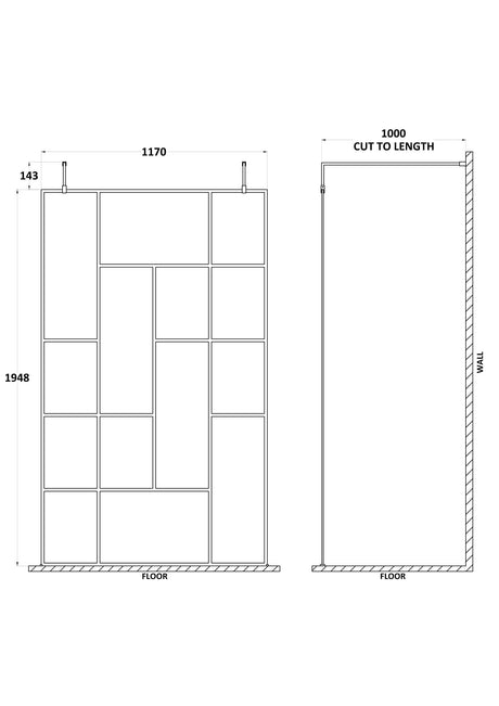 Nuie Abstract Frame Wetroom Screen – 750mm, 800mm, 850mm, 1250mm & 1450mm, photo 5
