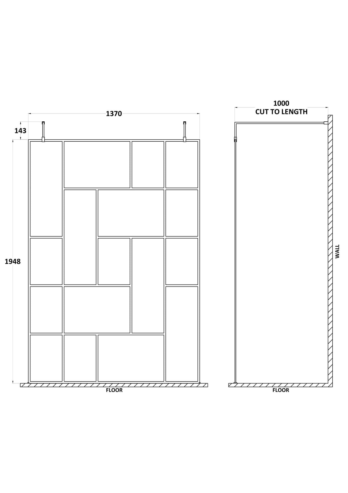 Nuie Abstract Frame Wetroom Screen – 750mm, 800mm, 850mm, 1250mm & 1450mm, photo 6