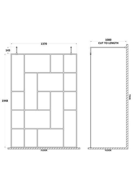 Nuie Abstract Frame Wetroom Screen – 750mm, 800mm, 850mm, 1250mm & 1450mm, photo 6