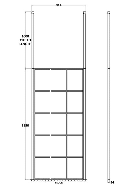 Nuie Frame Screen Wetroom With Ceiling Posts – 700mm, 760mm, 800mm & 900mm, photo 5