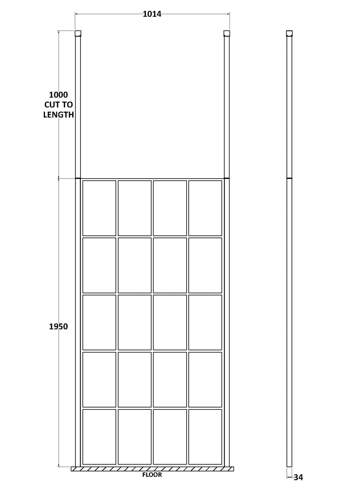 Nuie Framed Wetroom Screen – 1950mm High – 1000mm, 1100mm, 1200mm & 1400mm, photo 2